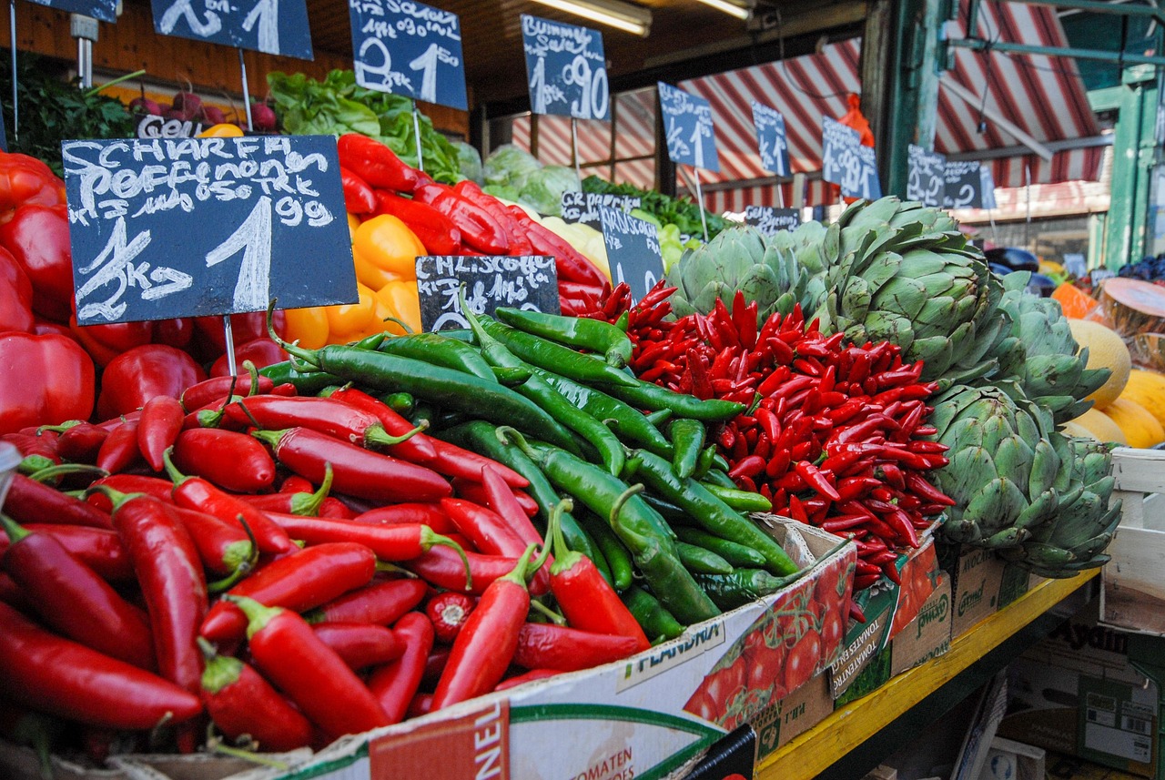 Food stalls at Naschmarkt in Vienna