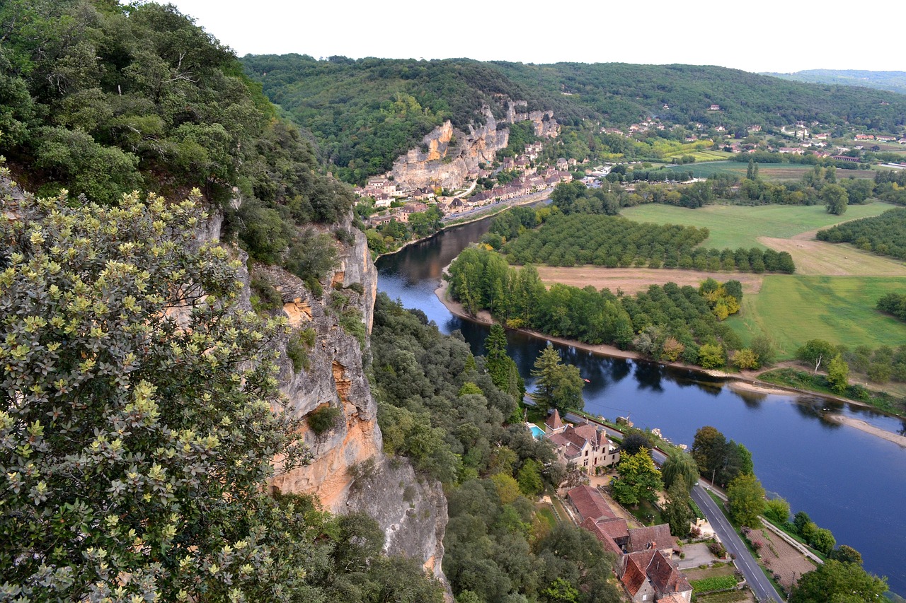 View over Dordogne River with castles and villages