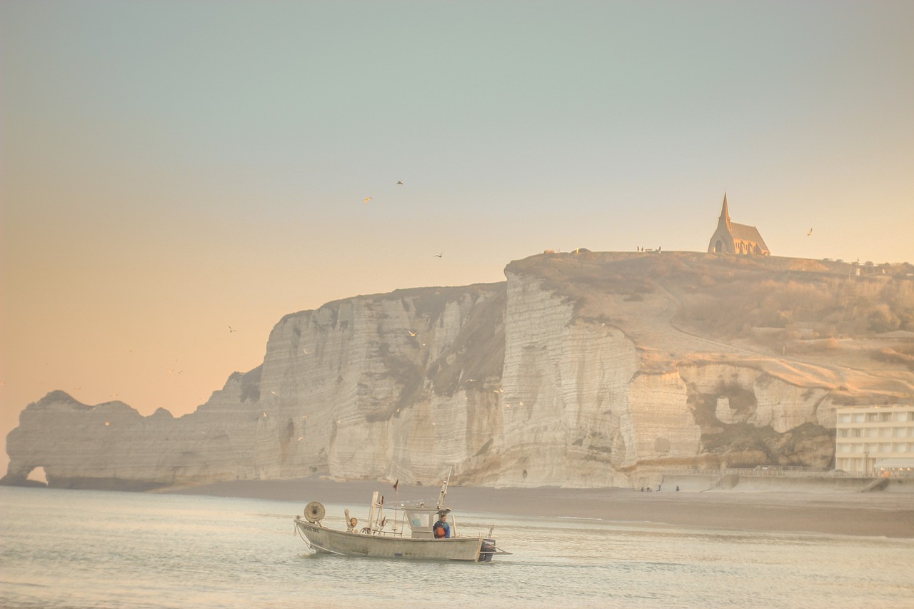 Sunset over Étretat Cliffs from the beach