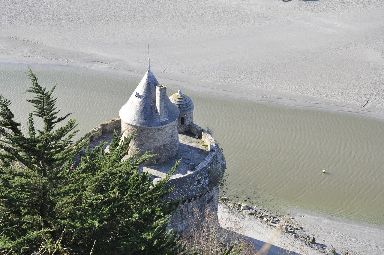 Ramparts of Mont Saint-Michel at low tide