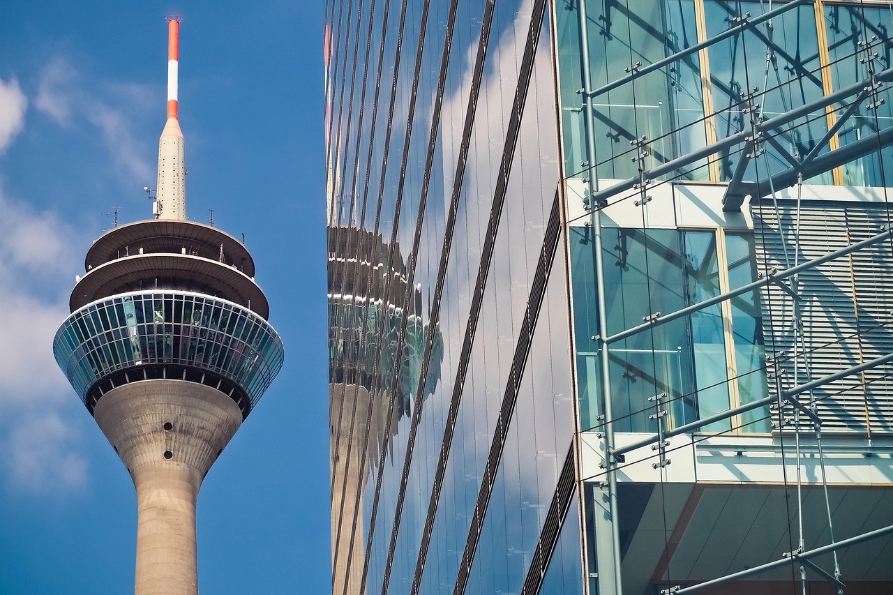 Rheinturm observation tower overlooking Dusseldorf