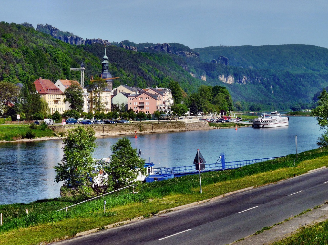 Bad Schandau town and Elbe river in Saxon Switzerland