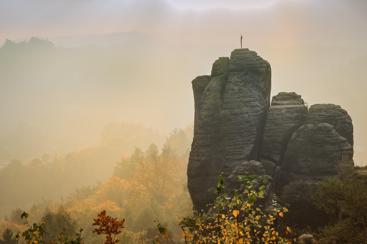 Sunrise over Saxon Switzerland rock formations