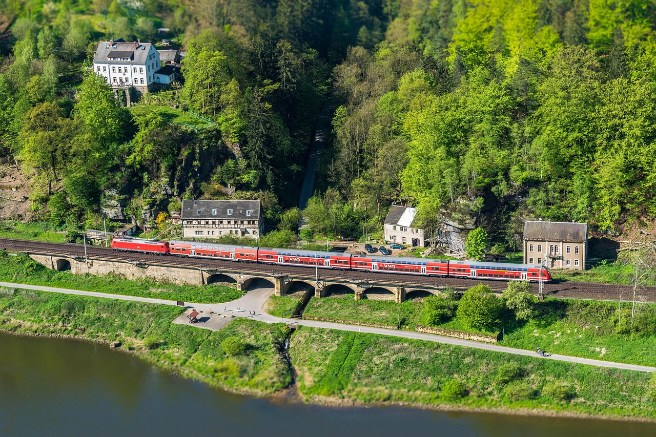 Regional train along the Elbe River in Saxon Switzerland