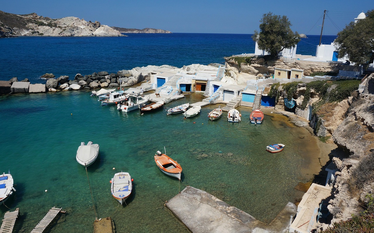 Aerial view of Milos bay with Achivadolimni beach
