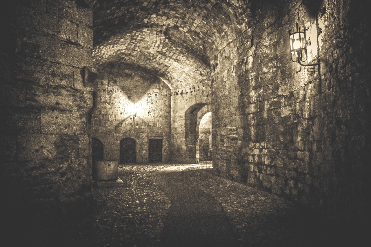 Rhodes Old Town at night with lit streets