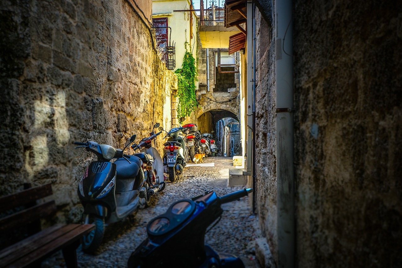 Narrow medieval street in Rhodes Old Town