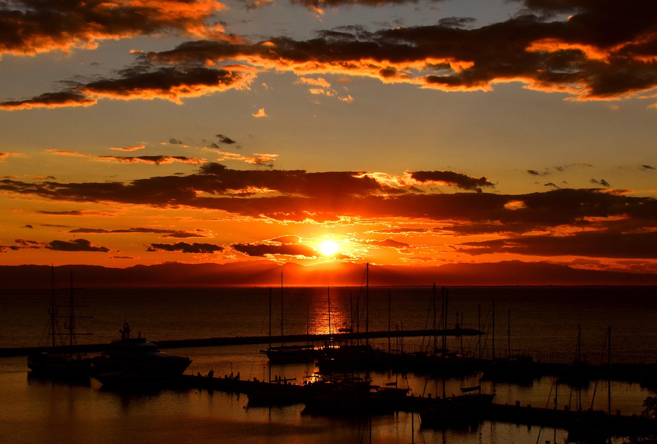 Thessaloniki port at sunset