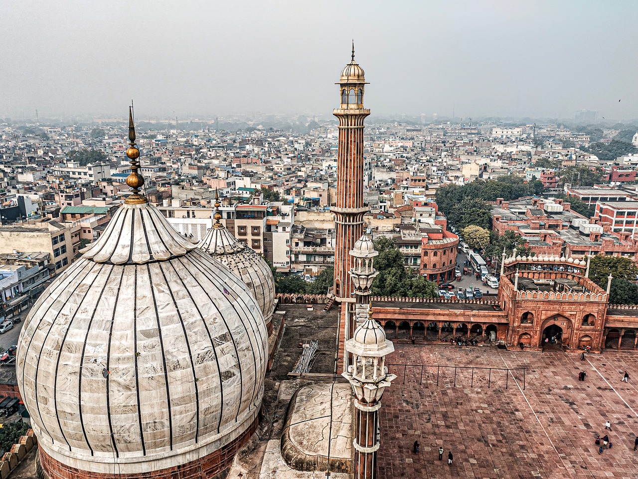 Aerial skyline view of Delhi city