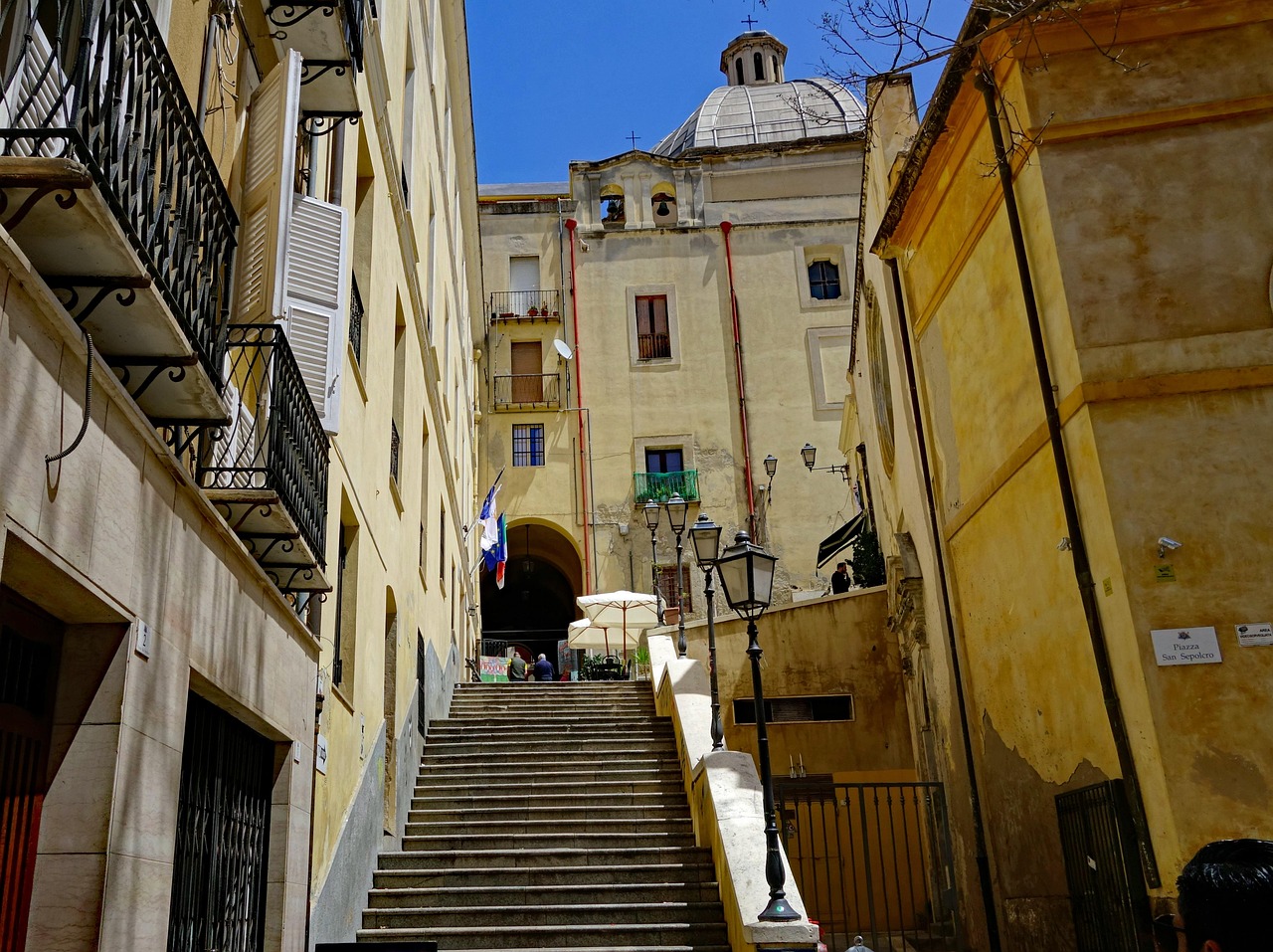 Local life in a piazza in Cagliari, Italy