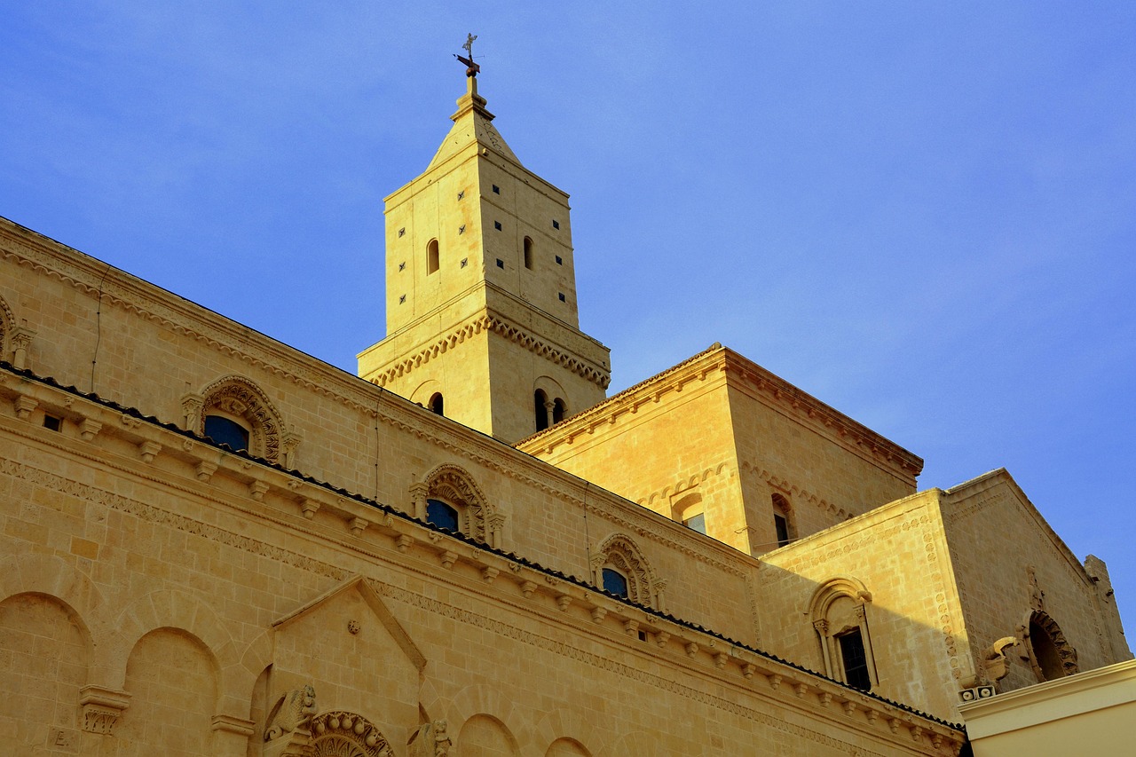 Matera Cathedral Duomo overlooking the Sassi at sunset