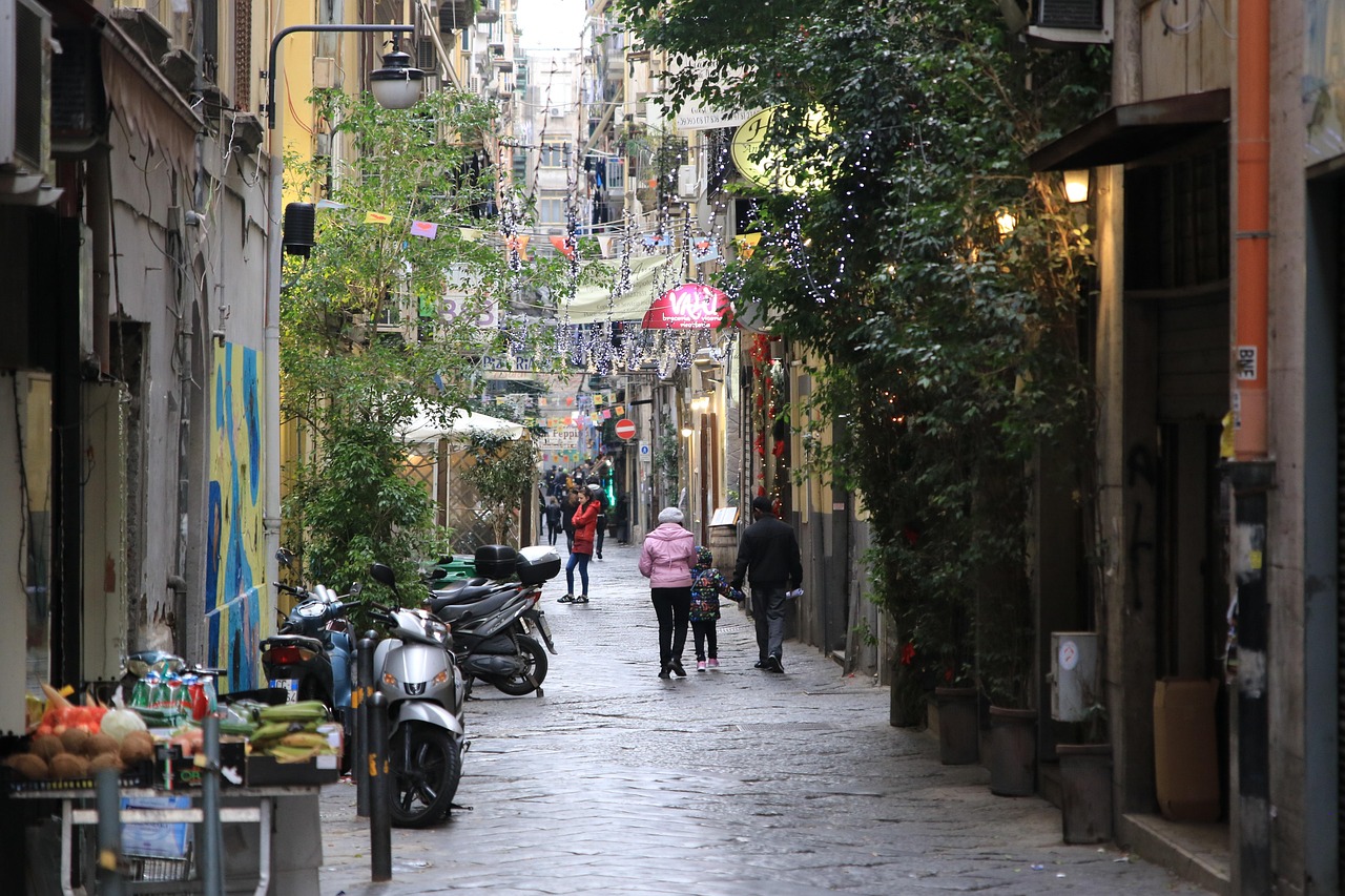 Old town street scene in Naples
