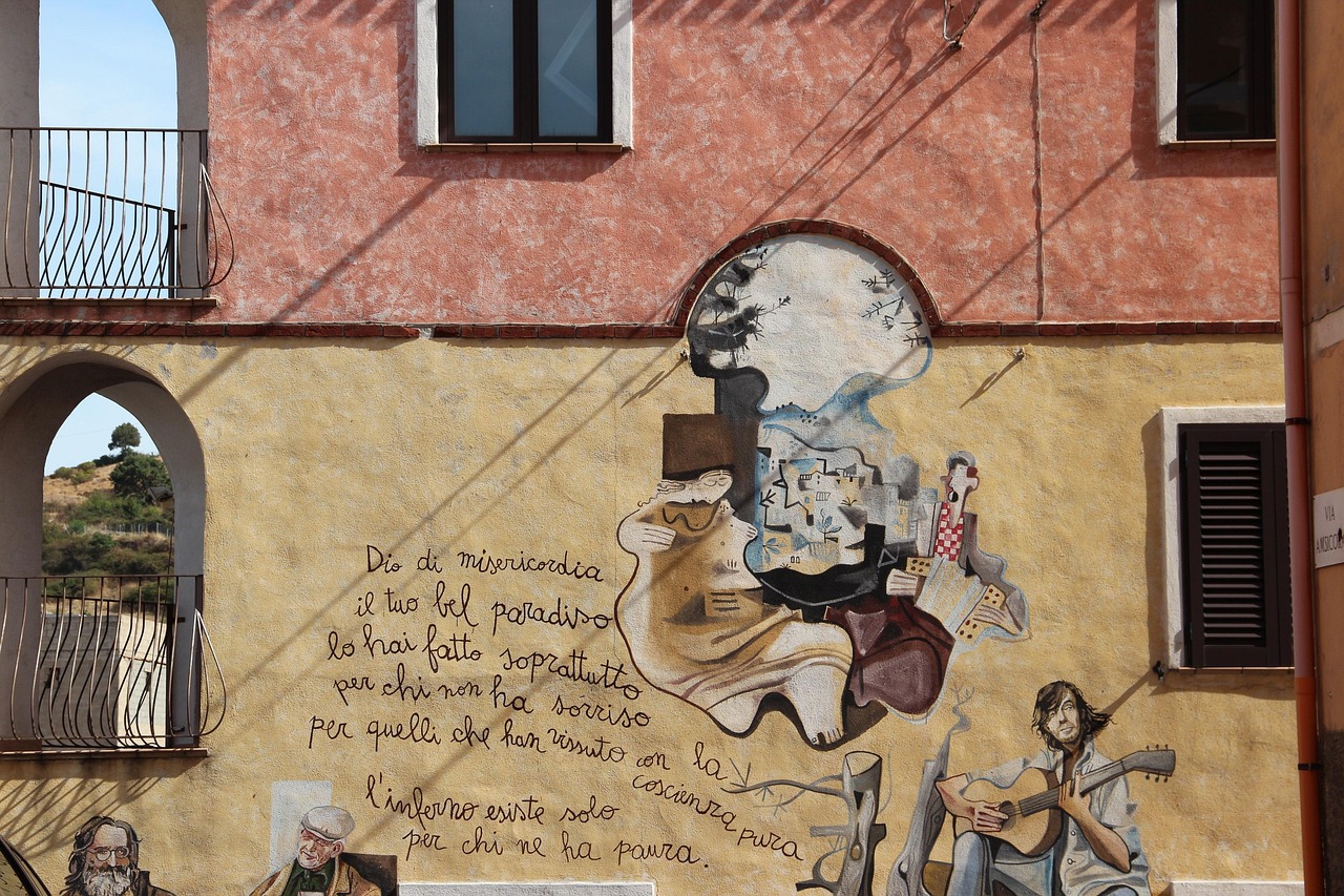 Orgosolo village street with political murals
