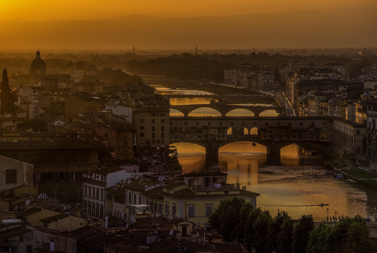 Sunset over the Arno River in Florence