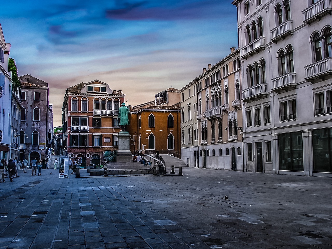 Evening in a small town piazza in Veneto