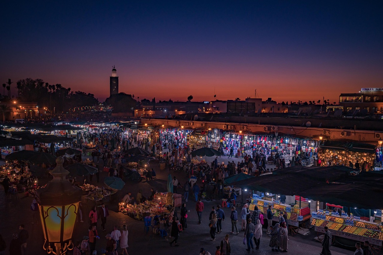 Jemaa el-Fna square in Marrakesh at sunset