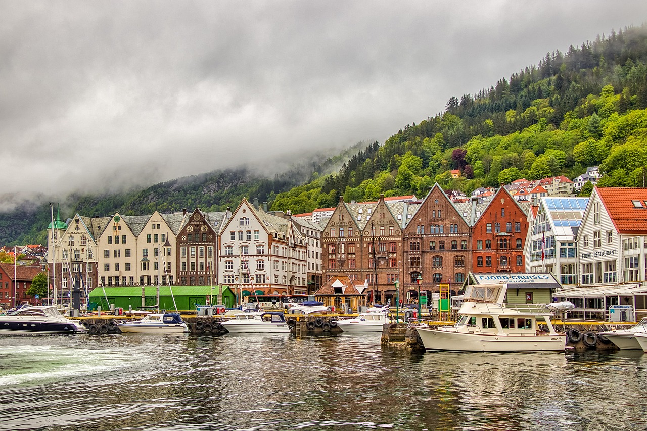 Architectural details and streets in Bergen city center