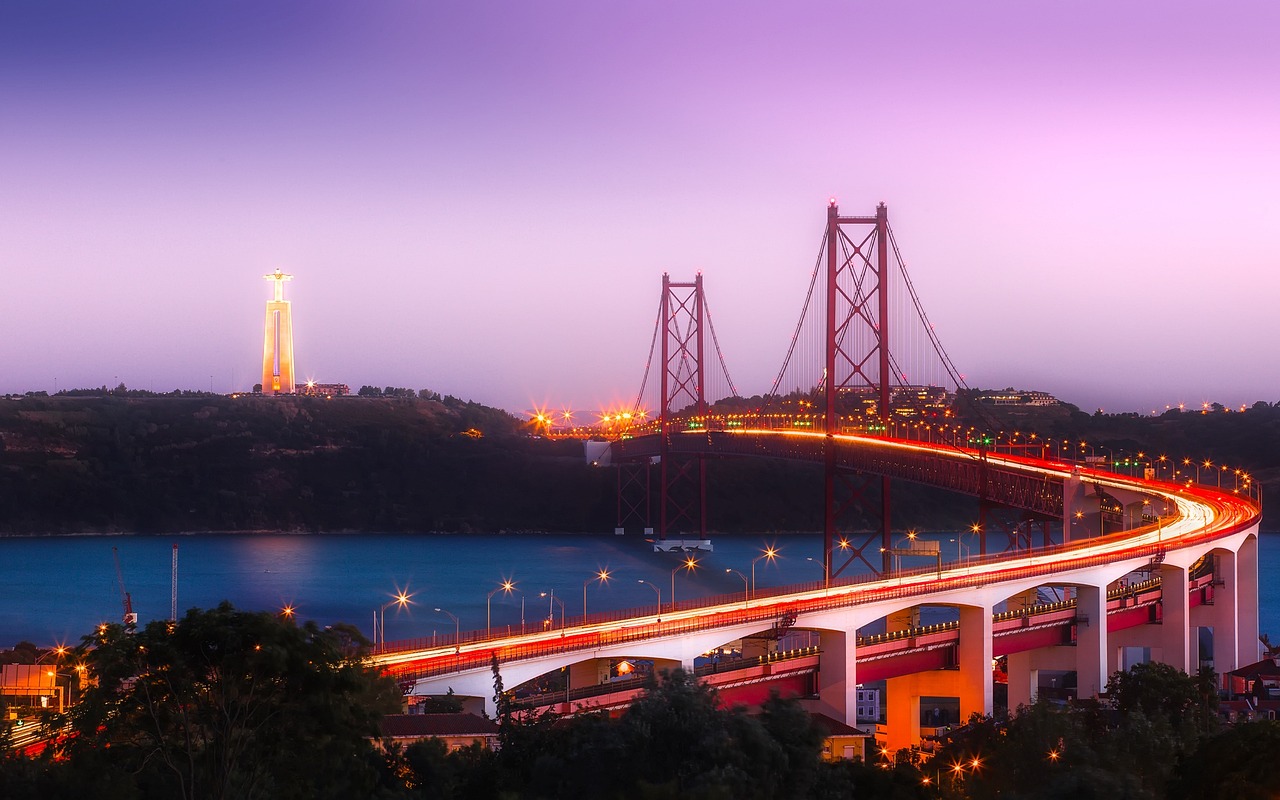 Sunset over Lisbon city