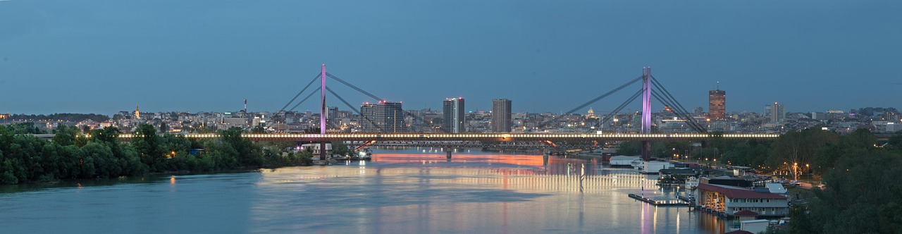 Sunset over Belgrade and the river