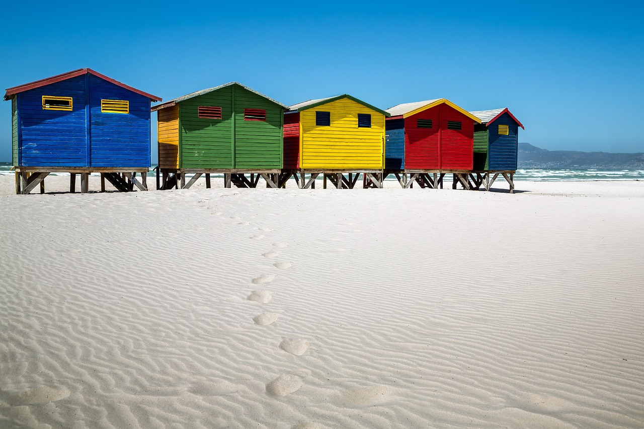 Muizenberg Beach colorful huts Cape Town