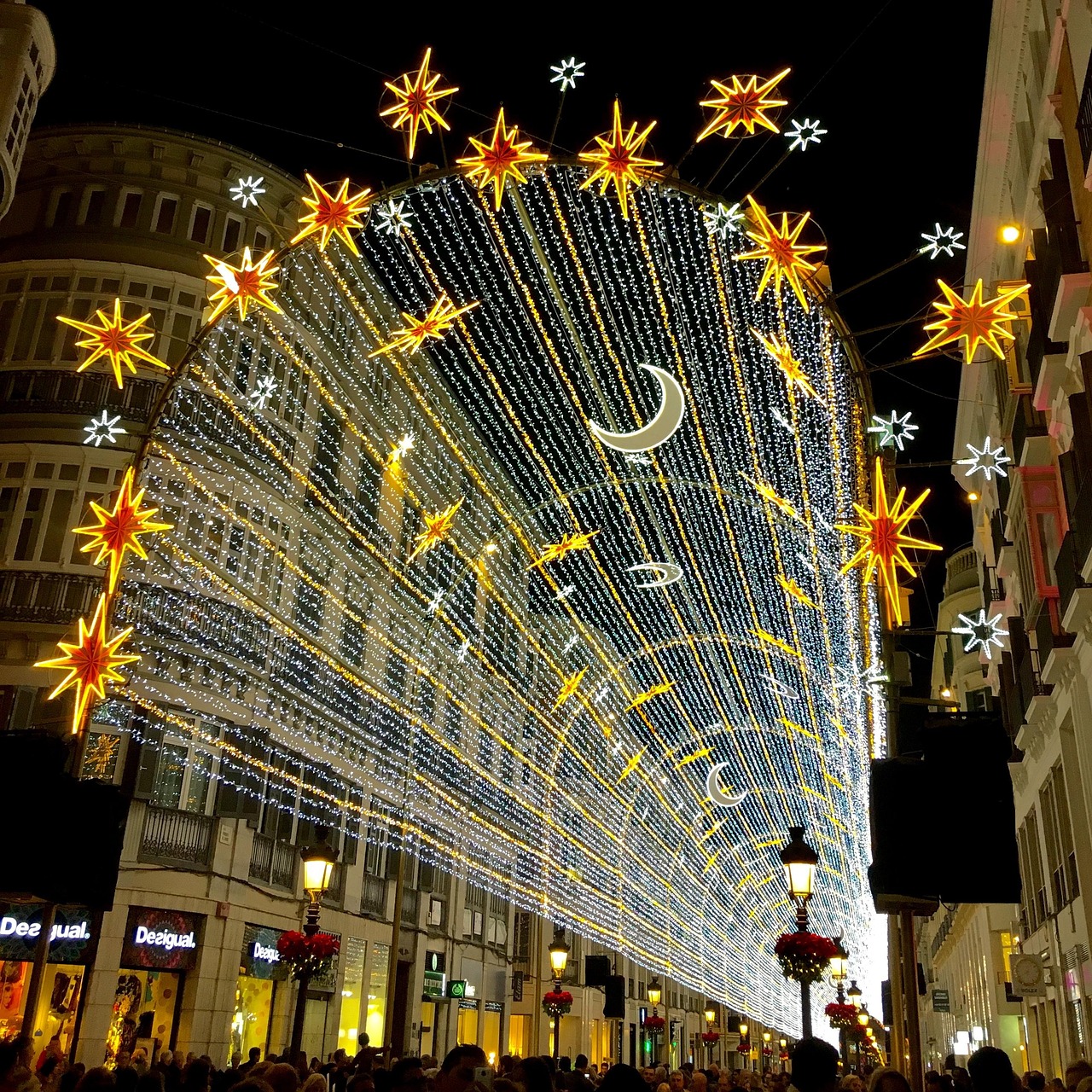 Nighttime scene in Malaga Old Town