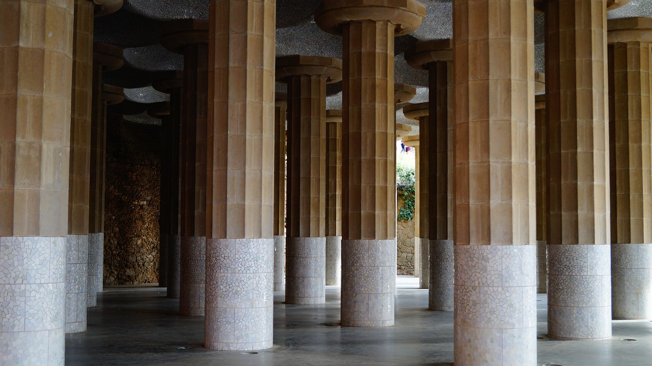 Hypostyle Room columns and mosaic ceiling at Park Guell