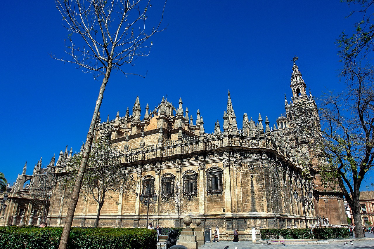 Seville Cathedral interior and Giralda tower
