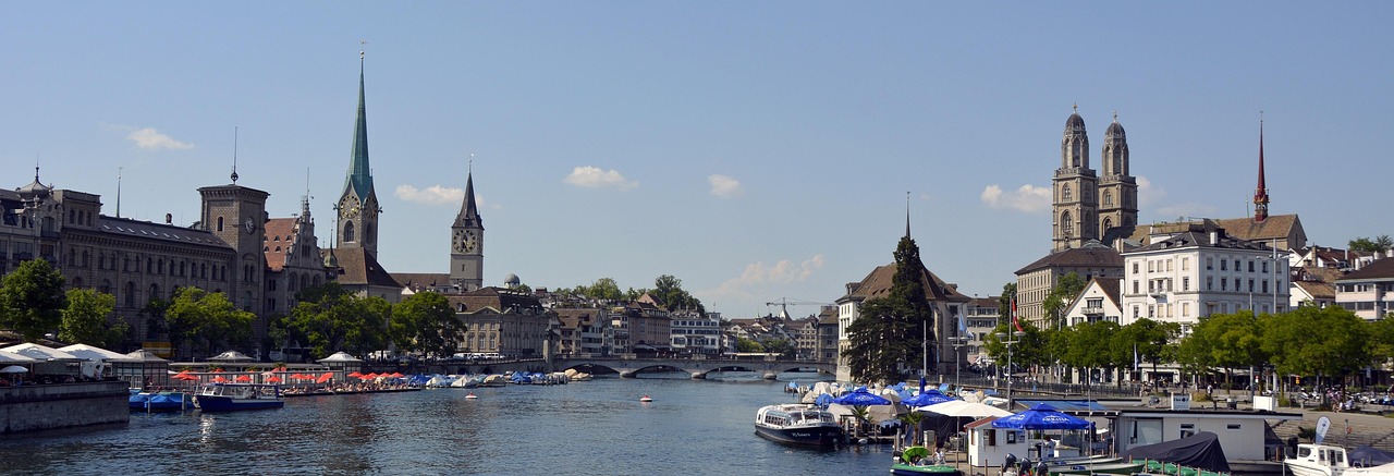 Grossmünster church with twin towers in Zurich
