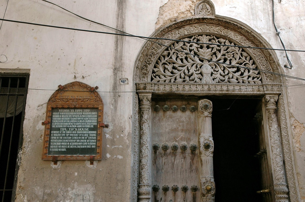 Carved wooden door in Stone Town Zanzibar