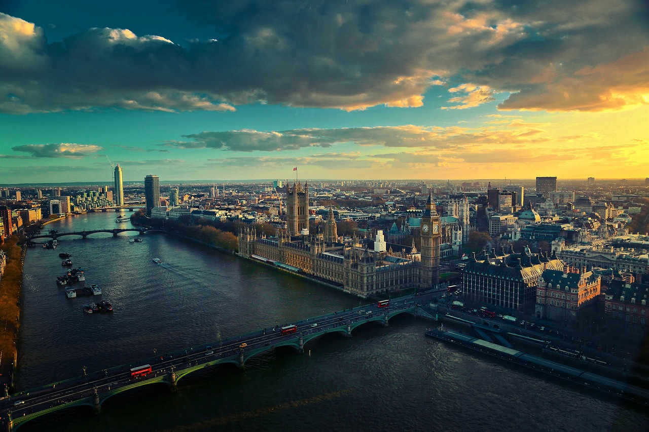 London skyline at sunset