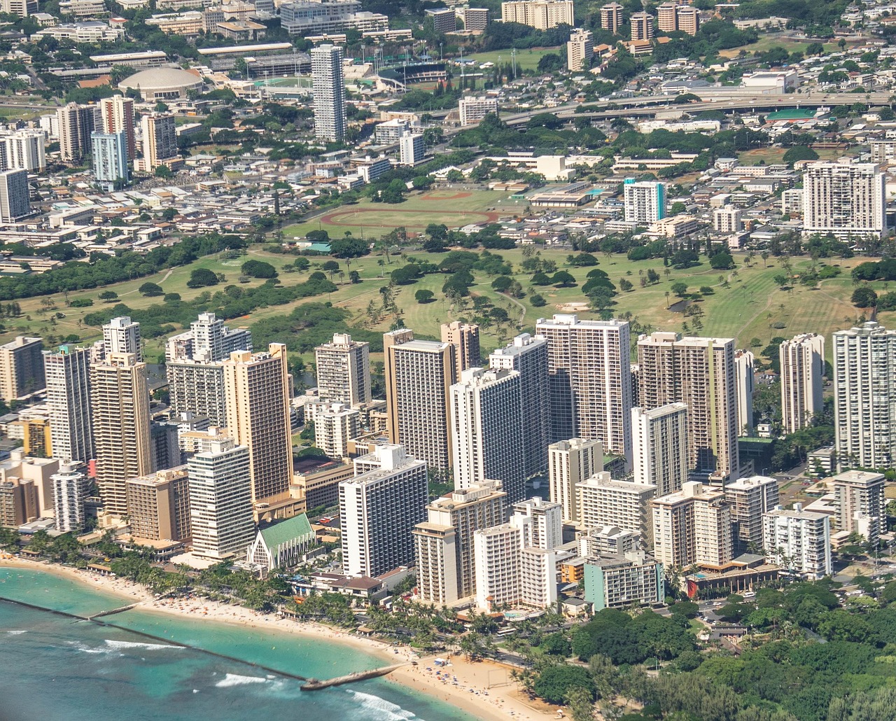 Downtown Honolulu skyline and historic buildings