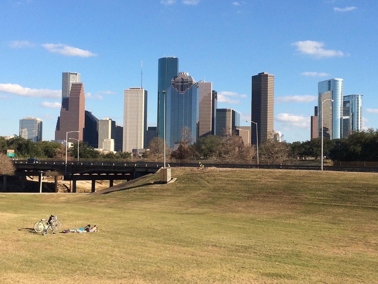 Buffalo Bayou Park with Houston skyline