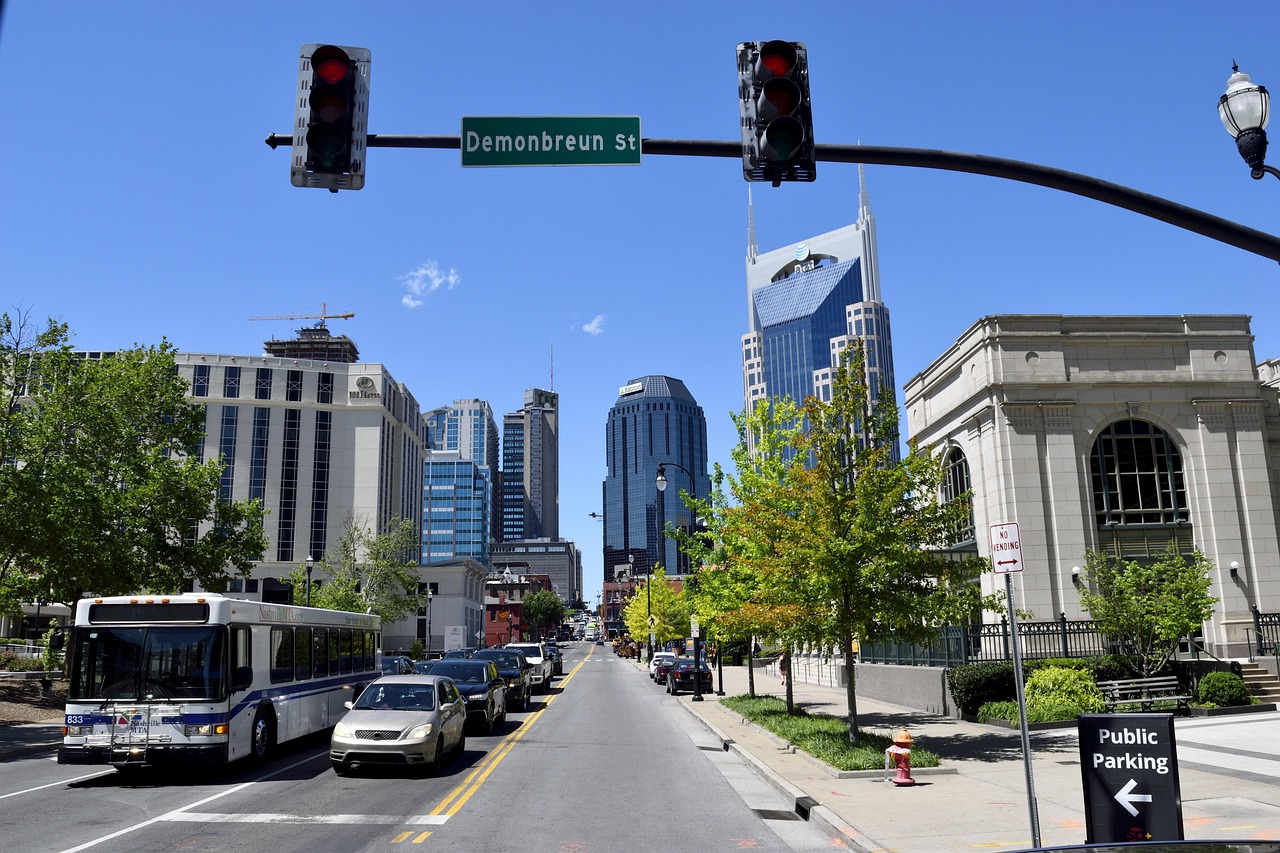 Downtown Nashville street with music venues