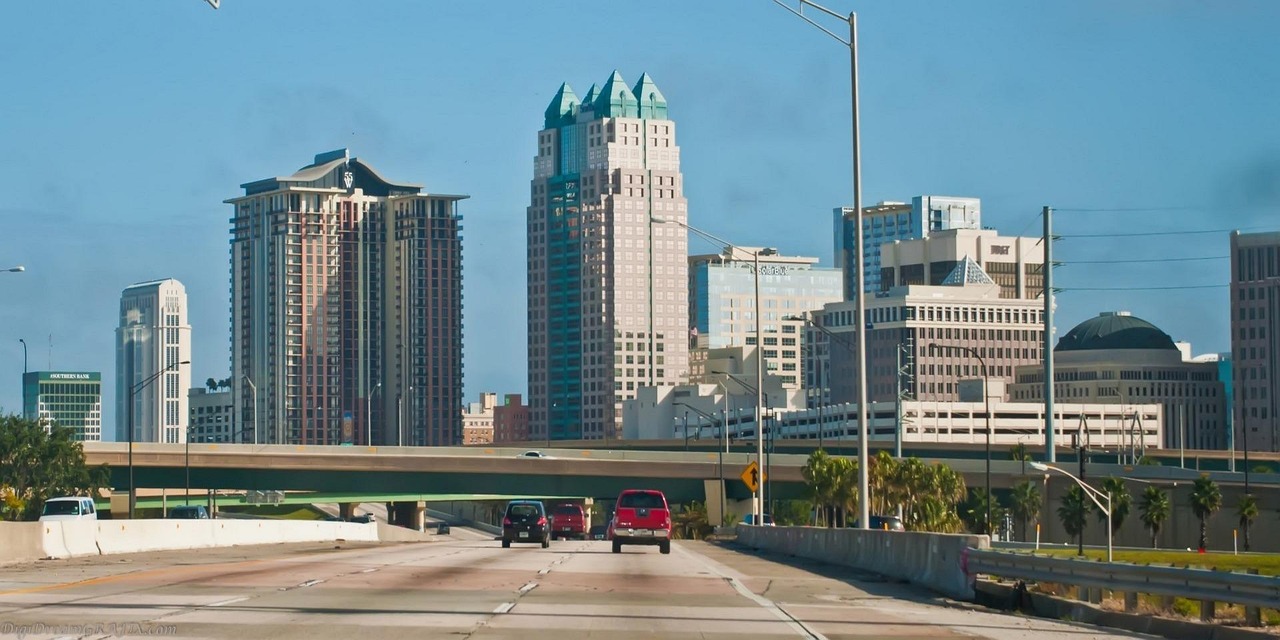 Highway leading into Orlando skyline