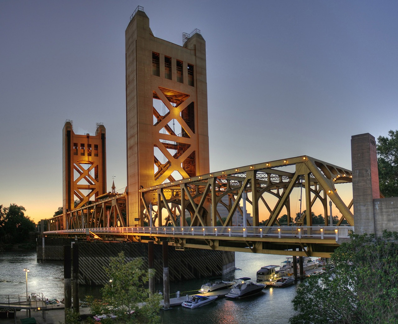 Golden Tower Bridge over Sacramento River