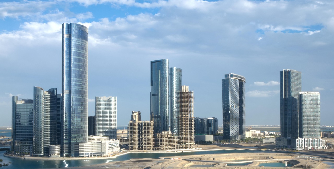 Al Reem Island skyline and park in Abu Dhabi